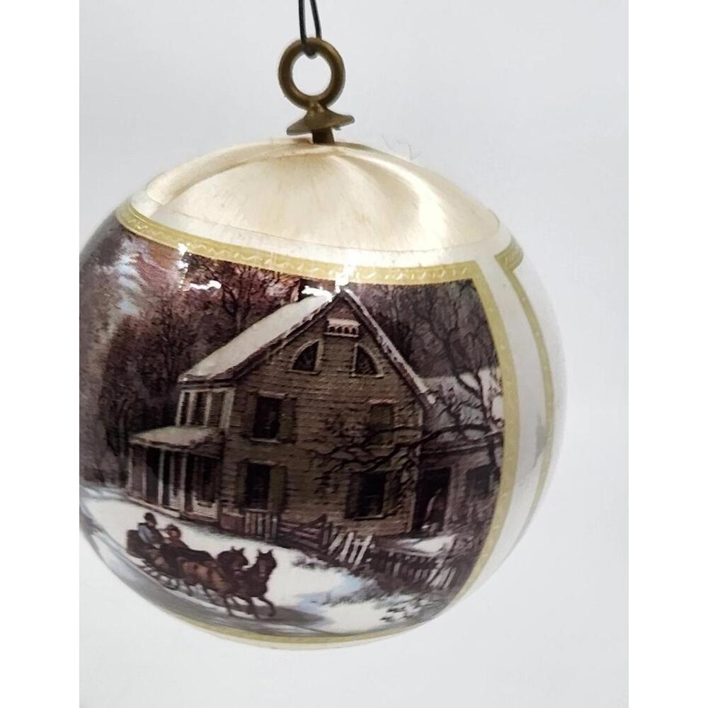 Christmas Snow silk Satin Ornament Sleigh currier ives american homestead